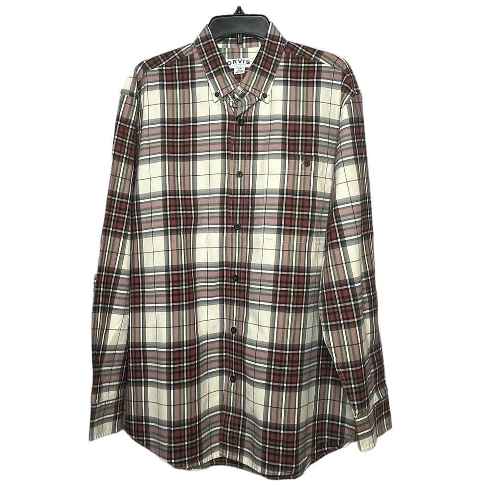 Orvis 100% Cotton Long Sleeve Plaid Button Down Men's Shirt Size Medium